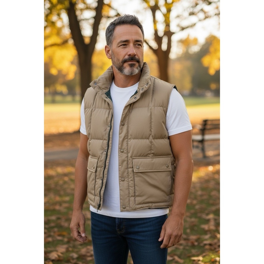 Eddie Bauer 🤑 Premium Goose Down Insulated Vest Full Zip Beige layering -M